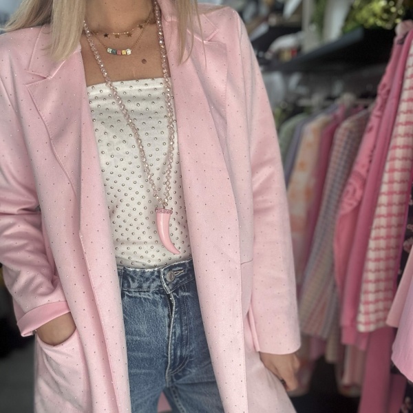 Spolverino rosa con microstrass