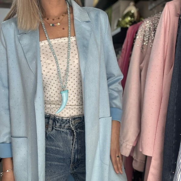 Spolverino azzurro con microstrass