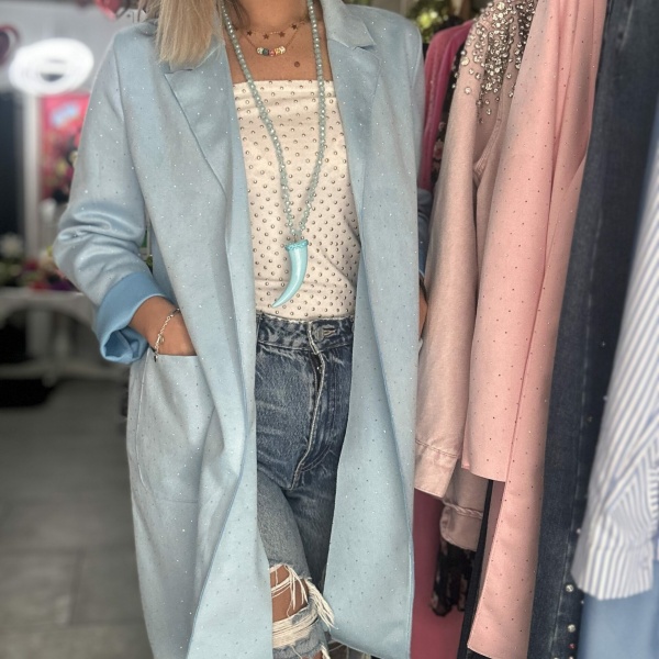 Spolverino azzurro con microstrass