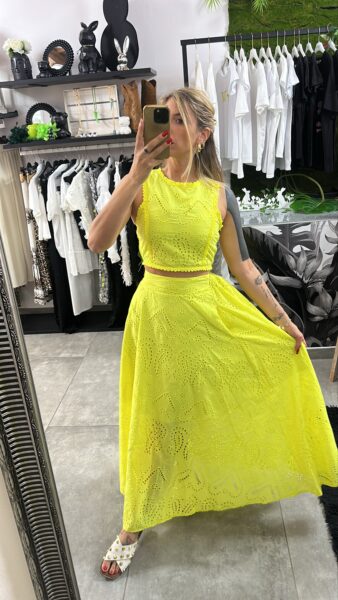Completo S/M in sangallo giallo fluo - immagine 5