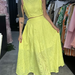 Completo S/M in sangallo giallo fluo