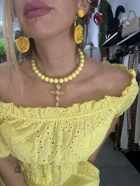 Collana con sfere perlate e croce - immagine 2