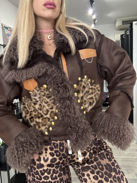 Eco montone cioccolato cuore leopardato - immagine 9
