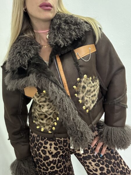 Eco montone cioccolato cuore leopardato - immagine 7
