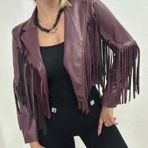 Giacca in eco pelle con frange Burgundi