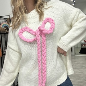 Maglione fiocco rosa, base bianca