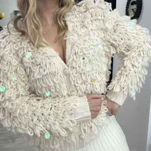 Cardigan panna con paillettes