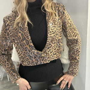 Mini blazer paillettes leopardato