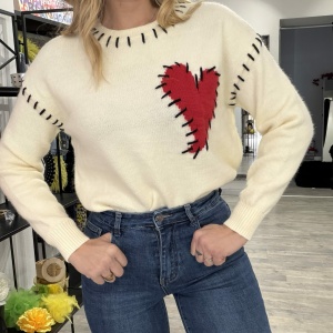 Maglione cuciture cuore base bianca